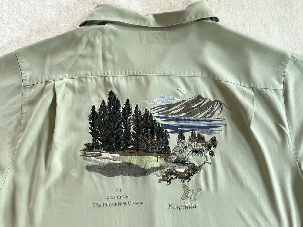 Kahala Mint Jade Embroidered Silk Shirt XXL Mercedes Championships Kapalua Maui